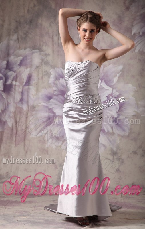 Informal Sliver Column Strapless Celebrity Dresses with Beading 2013
