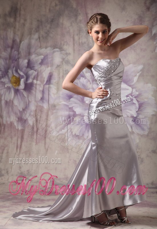 Informal Sliver Column Strapless Celebrity Dresses with Beading 2013