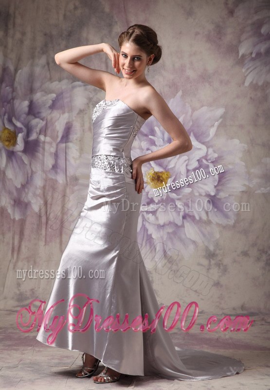 Informal Sliver Column Strapless Celebrity Dresses with Beading 2013