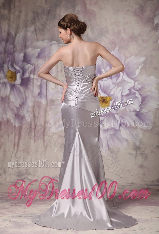 Informal Sliver Column Strapless Celebrity Dresses with Beading 2013