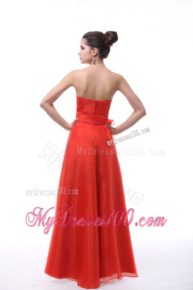 Rust Red Strapless Neckline With Embroidery Decorate Celebrity Dress