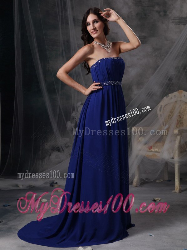 Discount Royal Blue Celebrity Dresses with Strapless Beading and Ruche