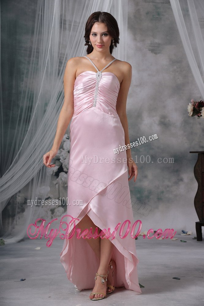 2013 New Pink Column Straps High-low Beading Celebrity Dress