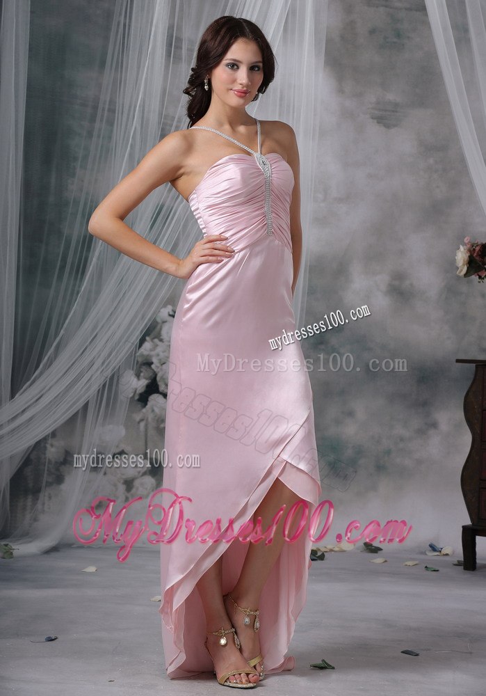 2013 New Pink Column Straps High-low Beading Celebrity Dress