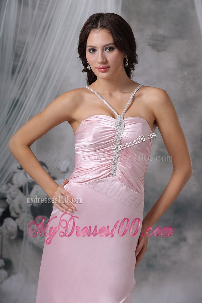 2013 New Pink Column Straps High-low Beading Celebrity Dress