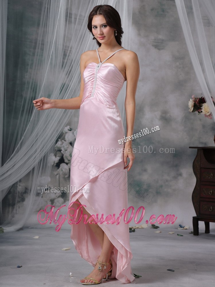 2013 New Pink Column Straps High-low Beading Celebrity Dress