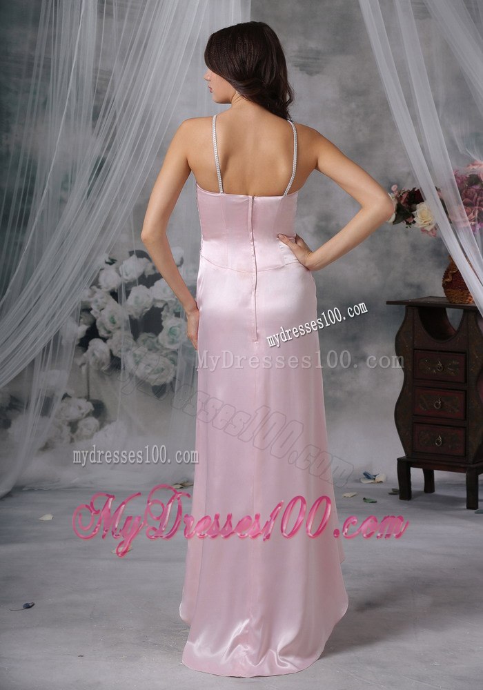 2013 New Pink Column Straps High-low Beading Celebrity Dress