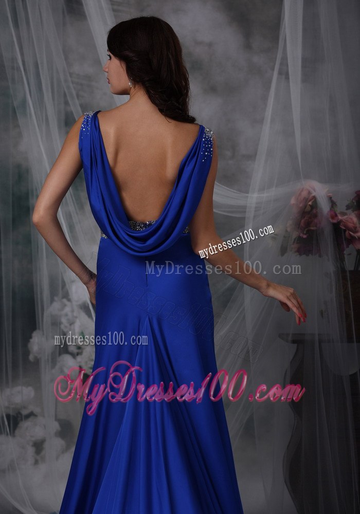 Royal Blue Column Straps Elastic Wove Satin Beading Celebrity Dress