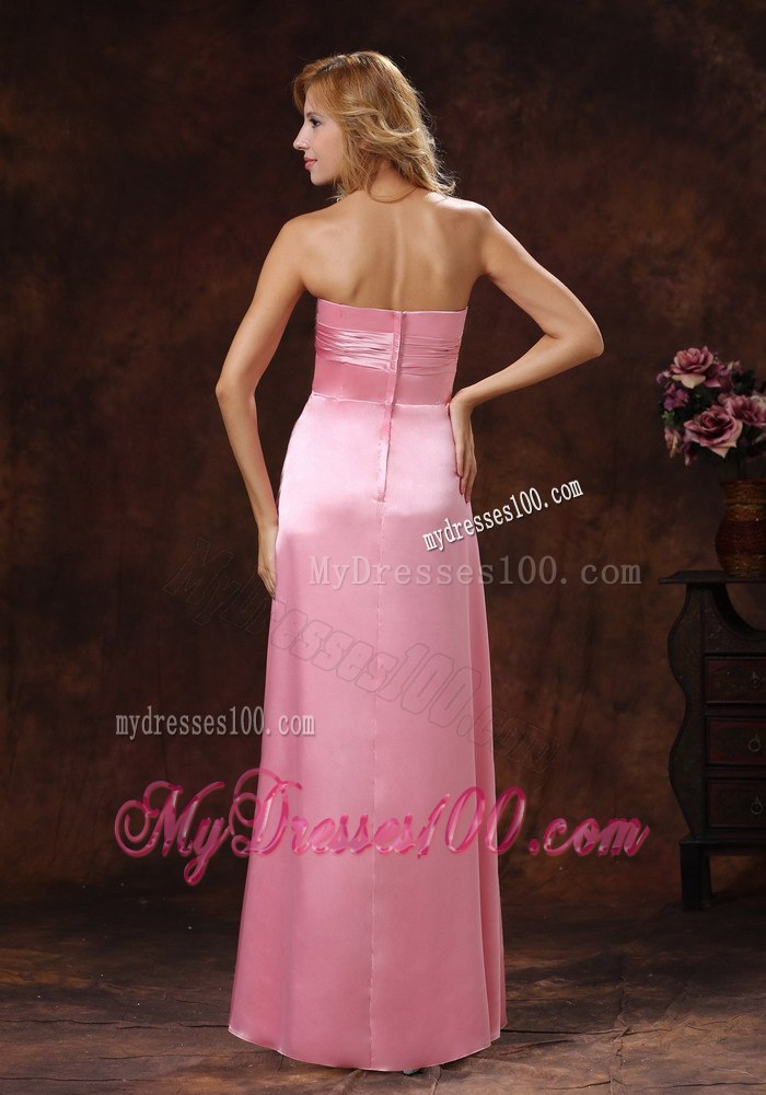 Rose Pink Elastic Woven Satin Strapless Celebrity Dresses with Ruche