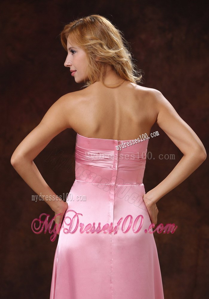 Rose Pink Elastic Woven Satin Strapless Celebrity Dresses with Ruche