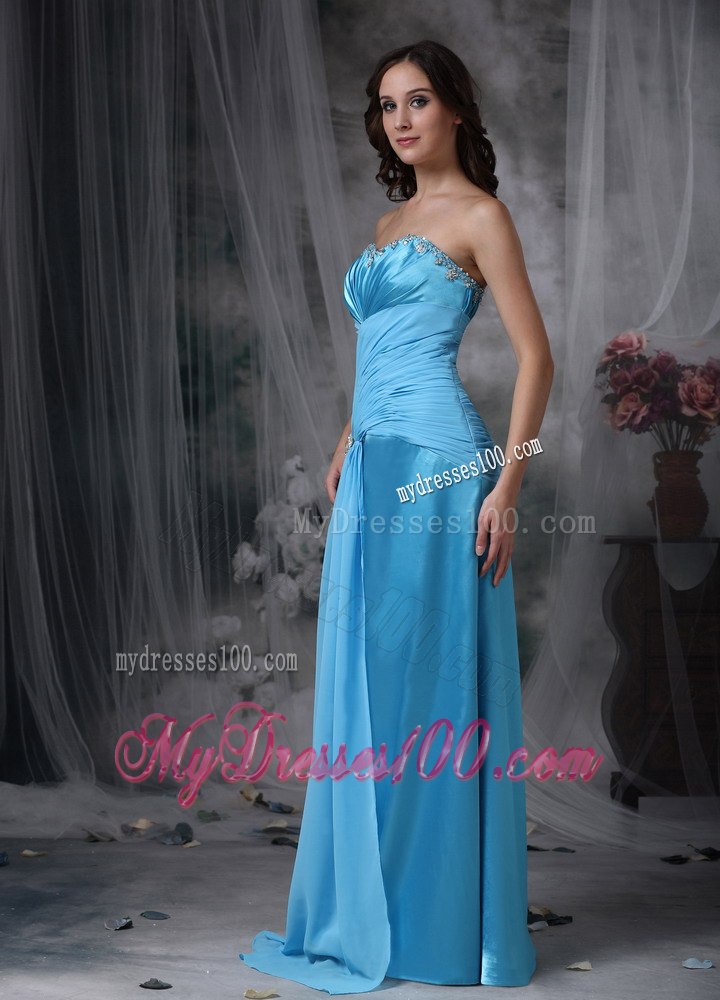 Exquisite Aqua Blue Column Sweetheart Celebrity Dresses with Beading