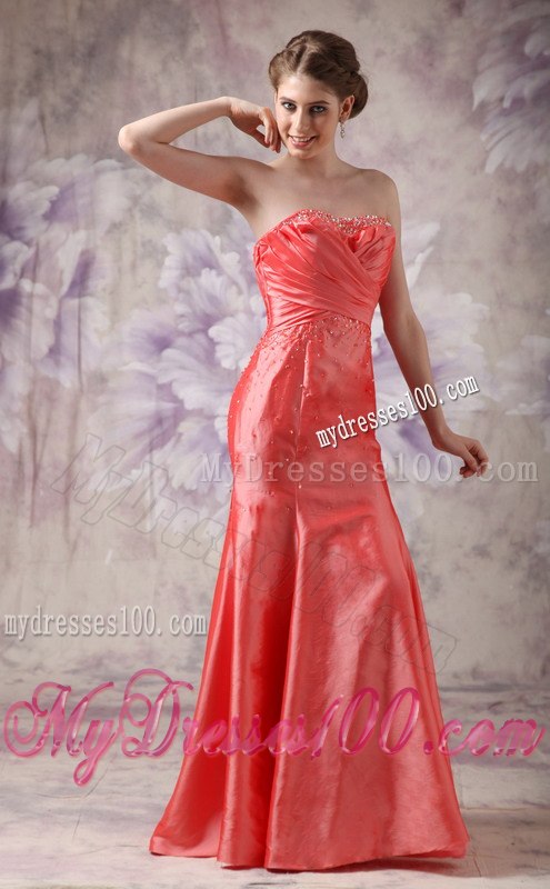 Elegant Coral Red Column Sweetheart Celebrity Dresses with Beading