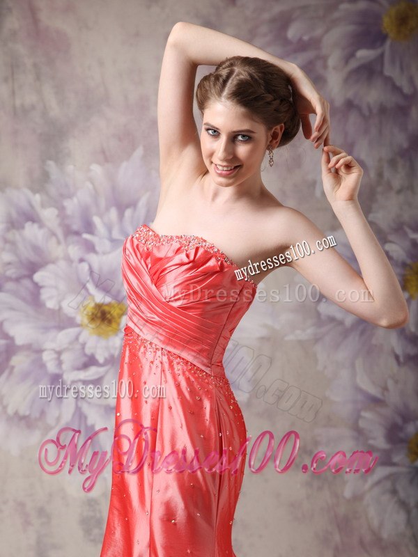 Elegant Coral Red Column Sweetheart Celebrity Dresses with Beading