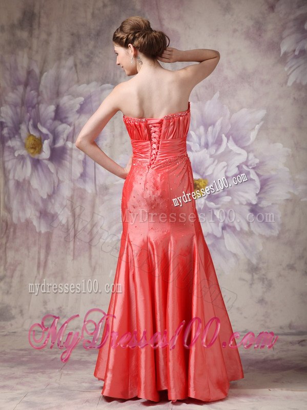 Elegant Coral Red Column Sweetheart Celebrity Dresses with Beading