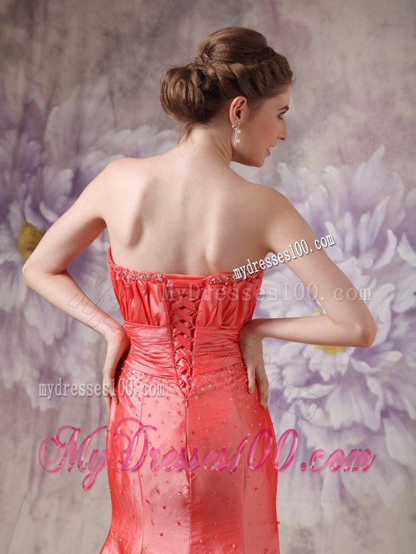 Elegant Coral Red Column Sweetheart Celebrity Dresses with Beading