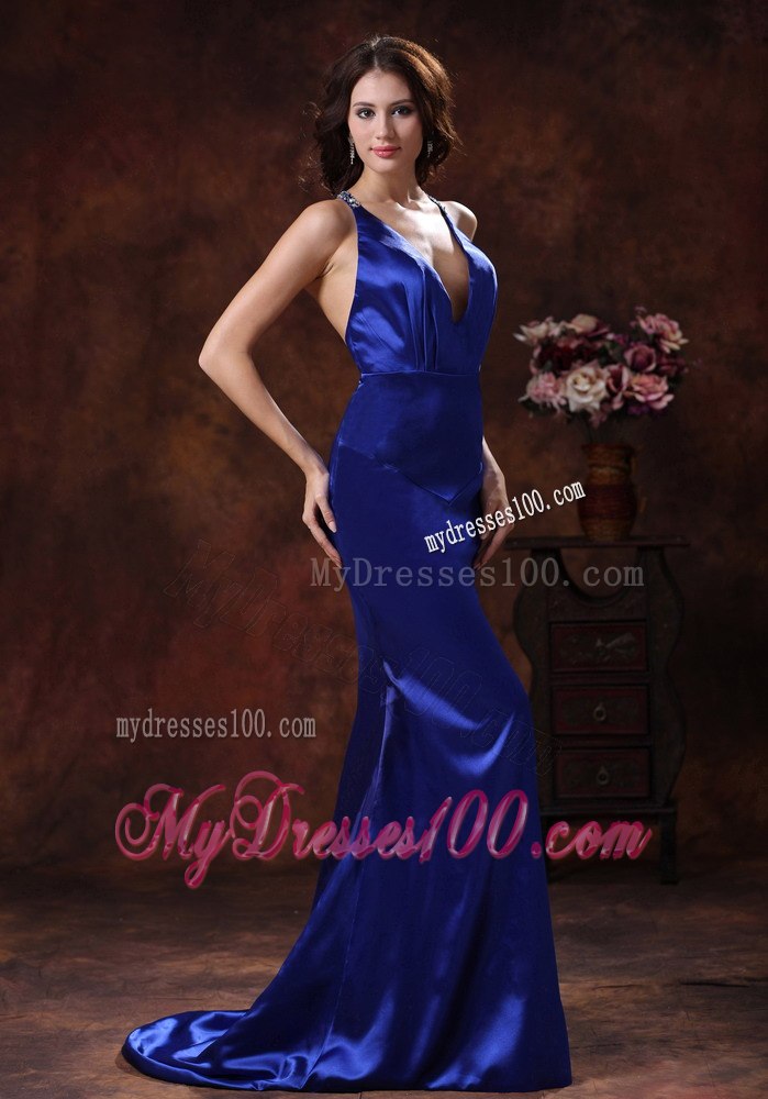 Fashion Royal Blue Halter Mermaid Long Celebrity Dresses In 2013