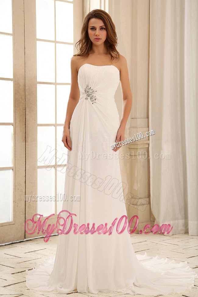 2013 Simple Empire Strapless Wedding Dress With Beading and Ruched
