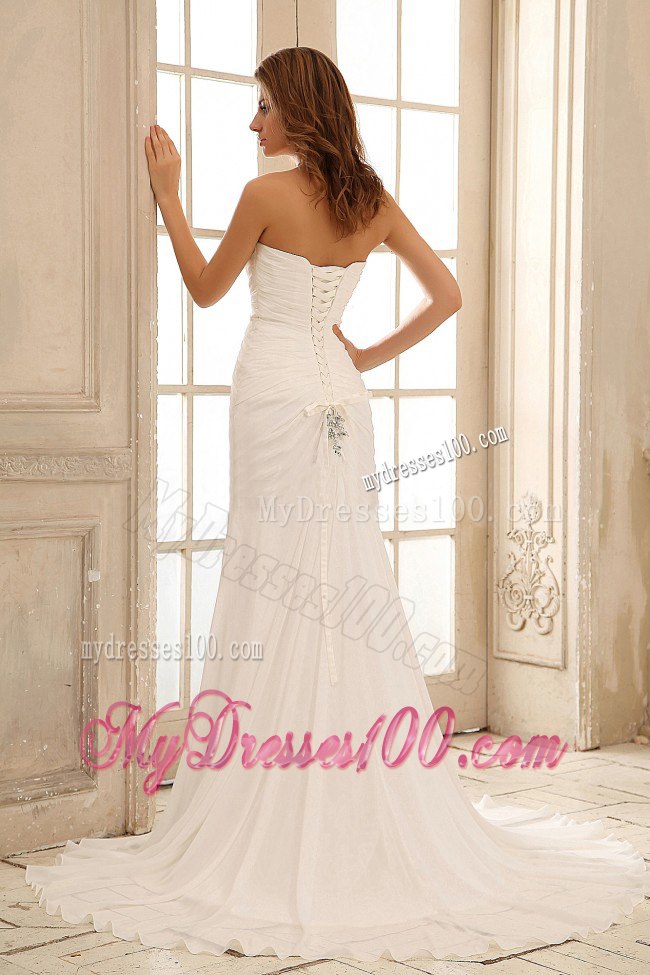 2013 Simple Empire Strapless Wedding Dress With Beading and Ruched