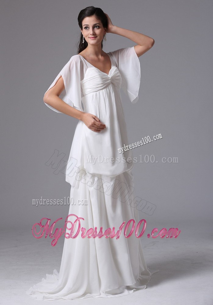 2013 Simple Empire Scoop Short Sleeves Wedding Dress with Brush Train