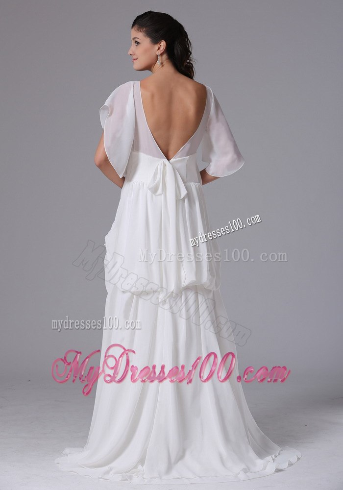 2013 Simple Empire Scoop Short Sleeves Wedding Dress with Brush Train