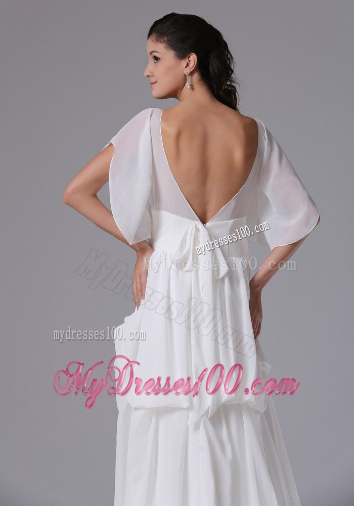 2013 Simple Empire Scoop Short Sleeves Wedding Dress with Brush Train