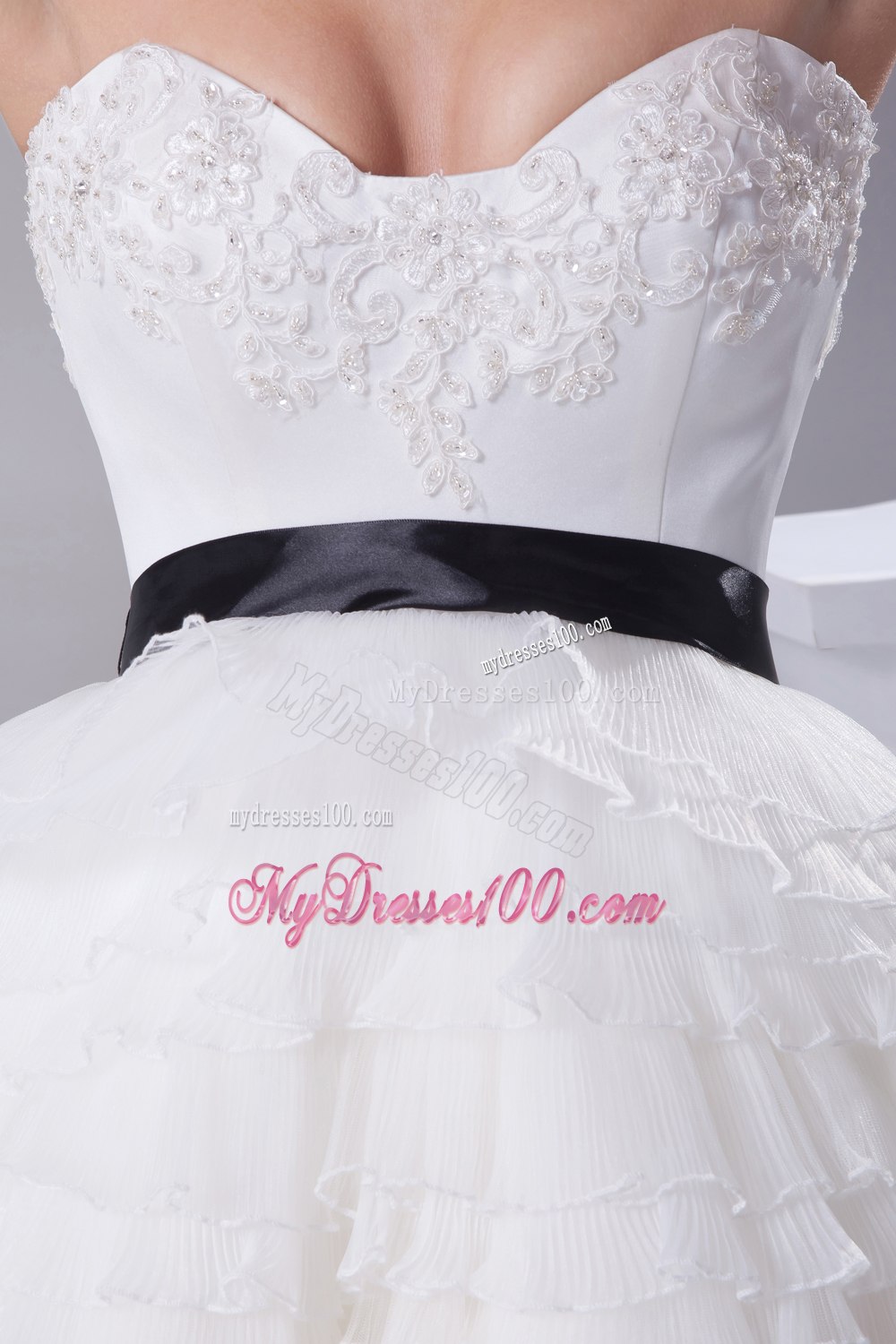 A-line / Princess Ruffled Layers Knee-length Sash Wedding Dress