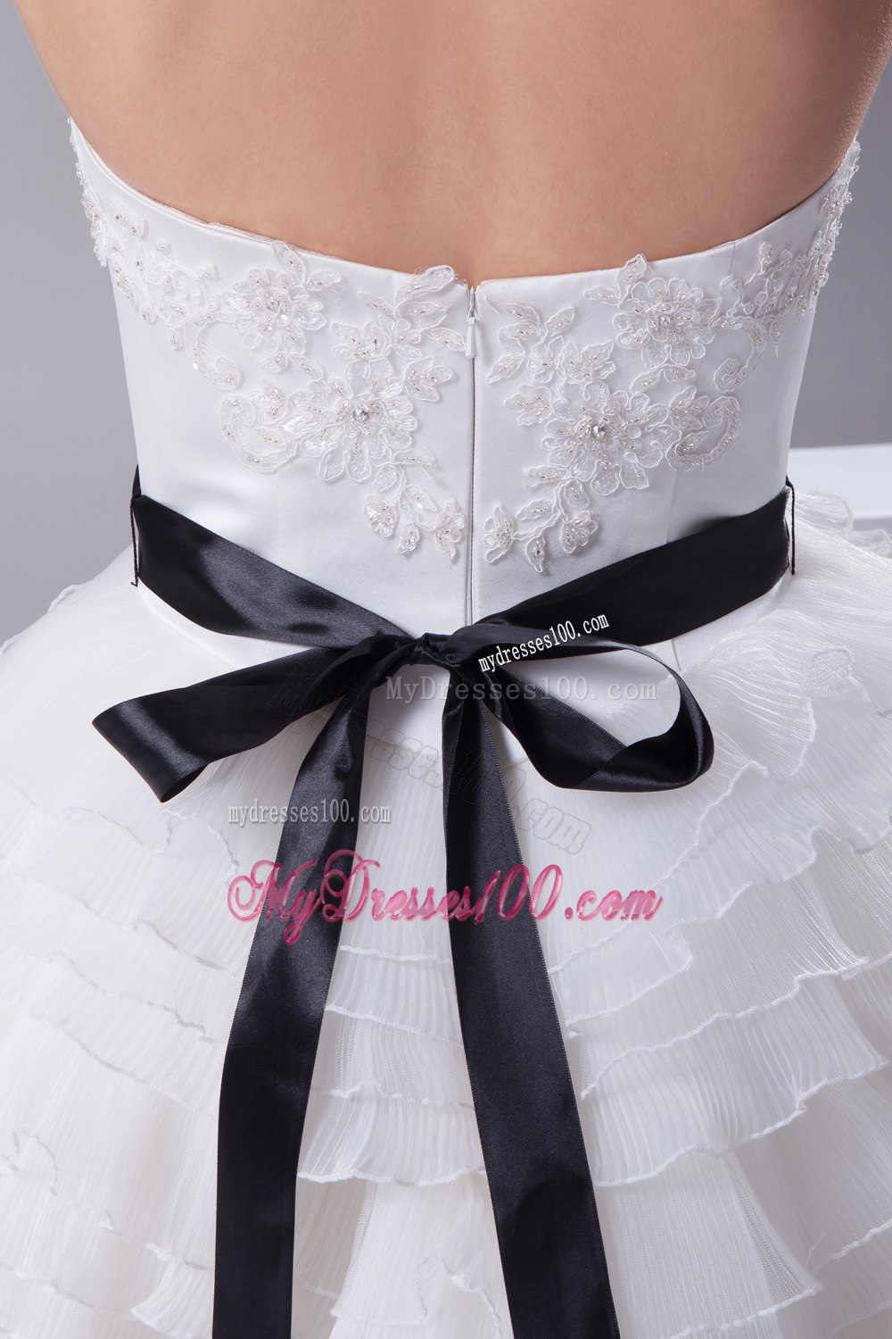 A-line / Princess Ruffled Layers Knee-length Sash Wedding Dress
