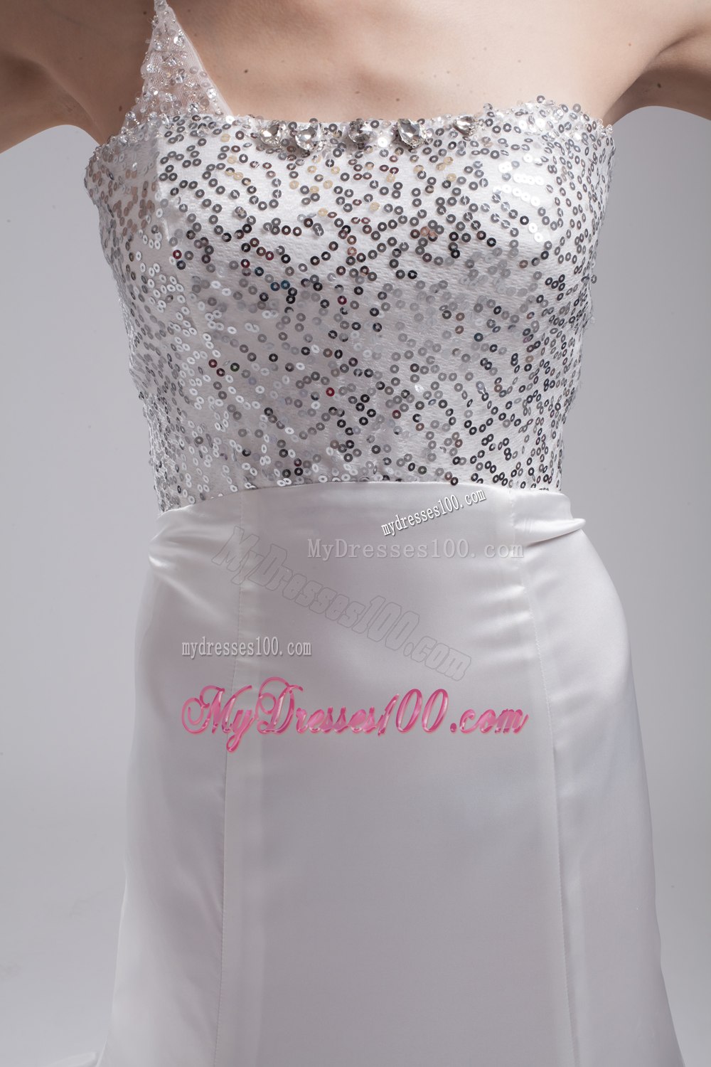 A-line One Shoulder Sequins Beading Wedding Dress