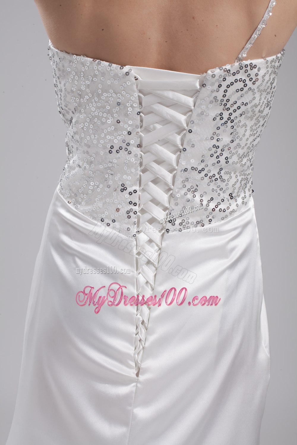 A-line One Shoulder Sequins Beading Wedding Dress