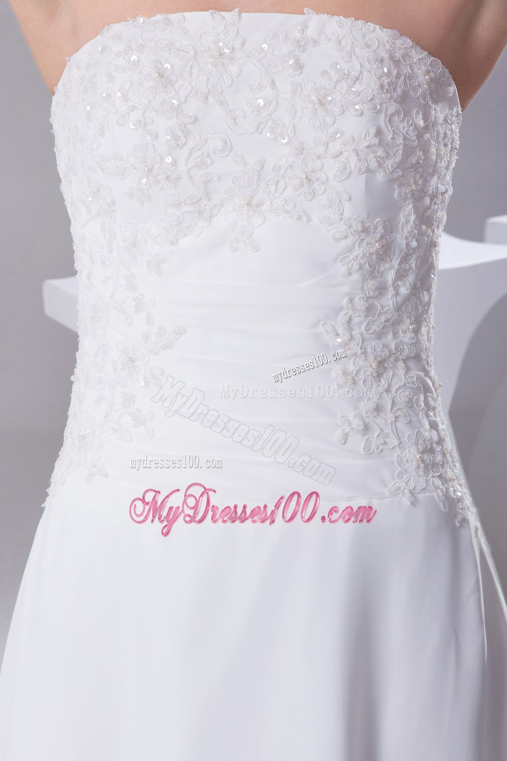 A-line Strapless Lace Court Train Wedding Dress