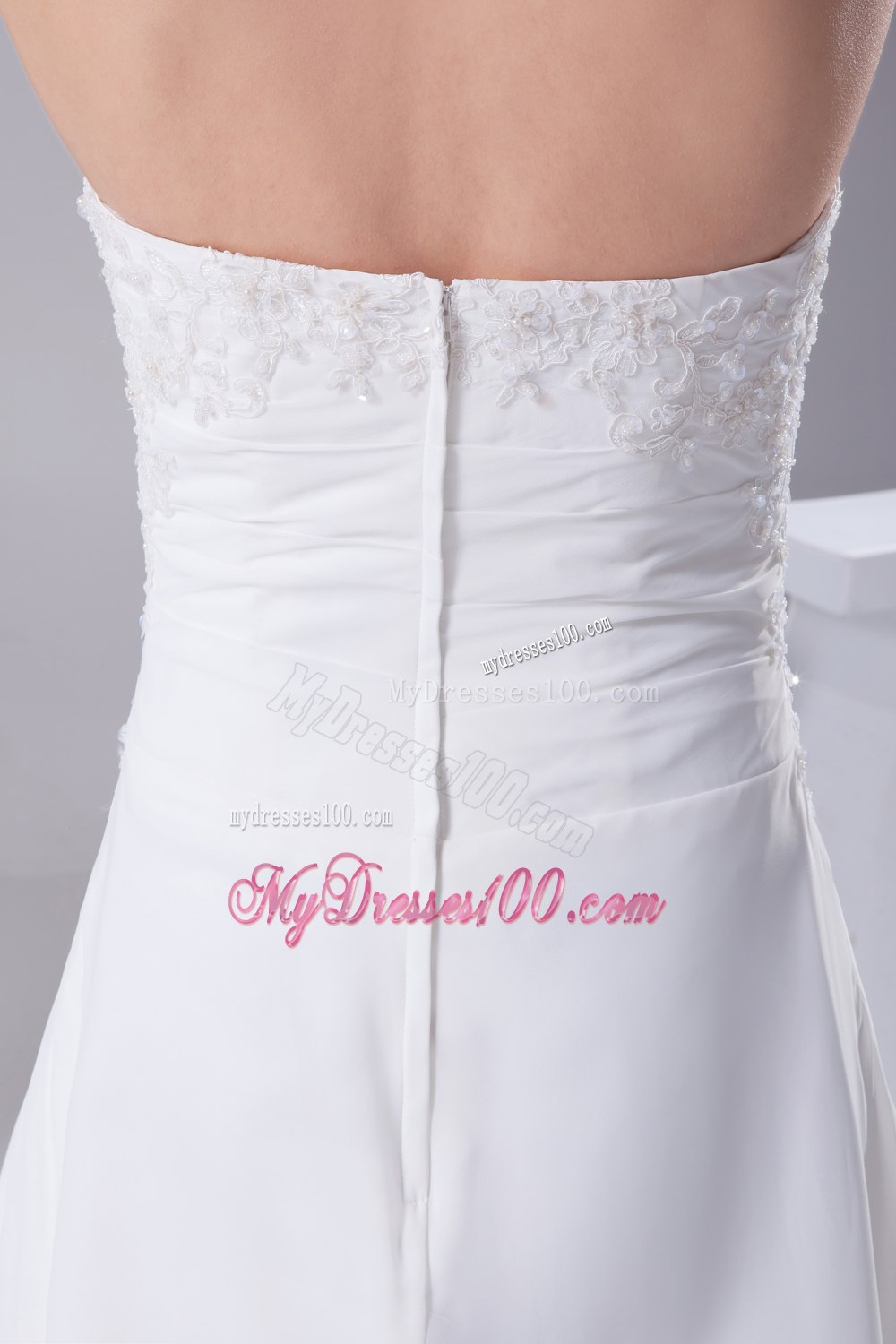 A-line Strapless Lace Court Train Wedding Dress