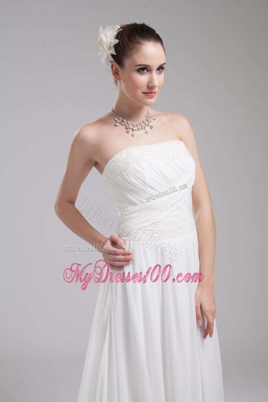 Elegant Strapless Court Train Ruching 2013 Hall Wedding Dress