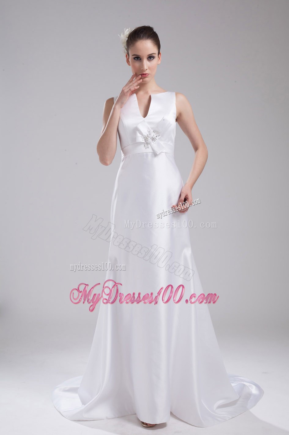 Summer V-neck Beading Hand Made Flower Wedding Dresses