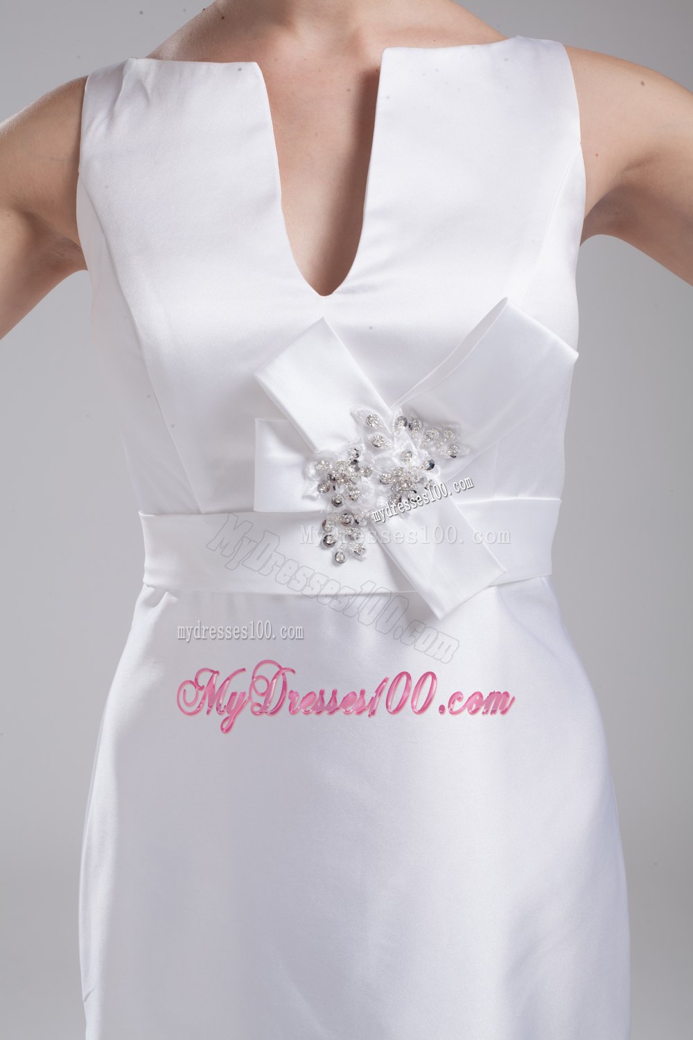 Summer V-neck Beading Hand Made Flower Wedding Dresses