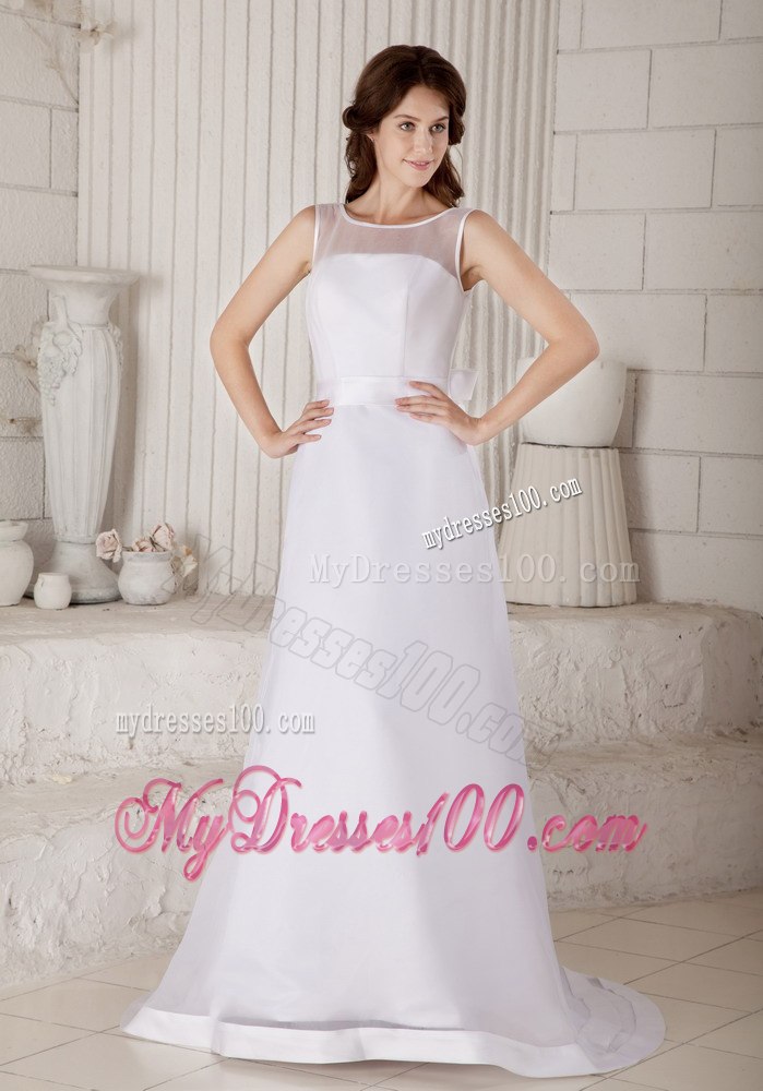 Affordable Column Sheath Scoop Brush Train 2013 Wedding Dress