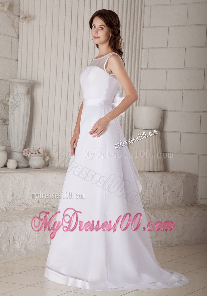 Affordable Column Sheath Scoop Brush Train 2013 Wedding Dress