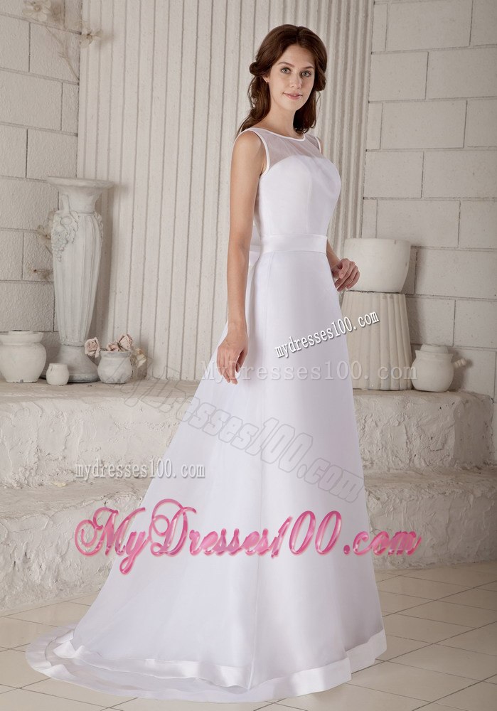 Affordable Column Sheath Scoop Brush Train 2013 Wedding Dress