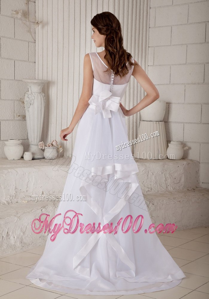 Affordable Column Sheath Scoop Brush Train 2013 Wedding Dress