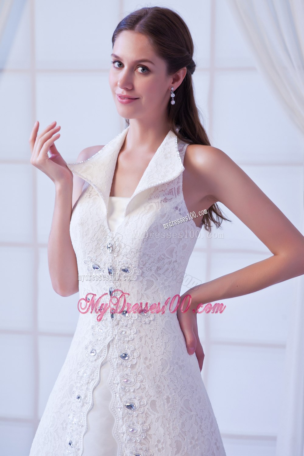 Affordable Square Court Train Lace Beading Wedding Dresses