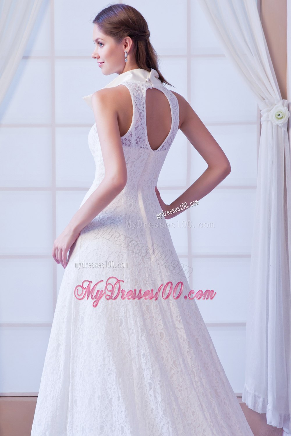 Affordable Square Court Train Lace Beading Wedding Dresses
