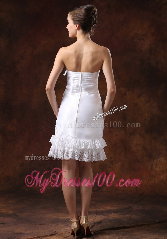 Affordable Strapless Knee-length Column Lace Beach Wedding Dresses