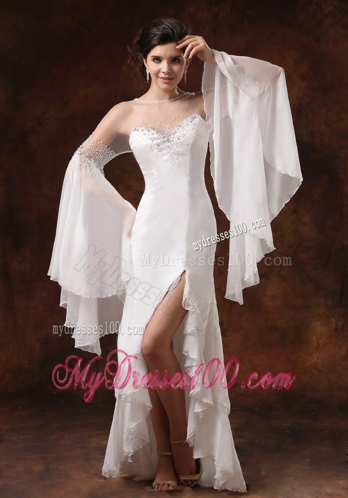 Bateau High Slit Long Sleeves and Beaded For 2013 Wedding Dress