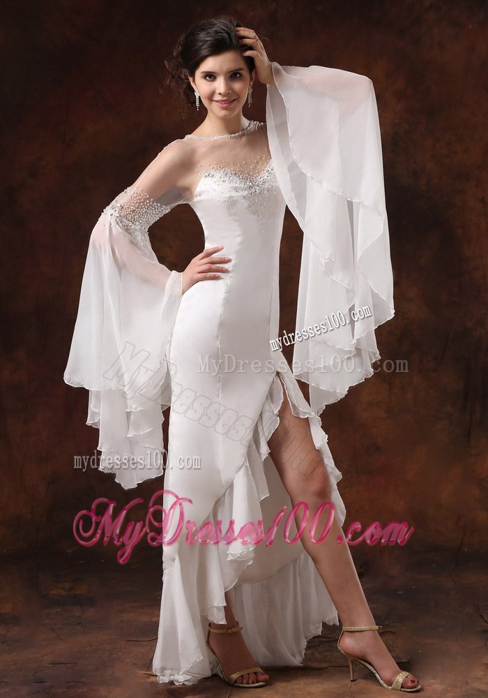 Bateau High Slit Long Sleeves and Beaded For 2013 Wedding Dress