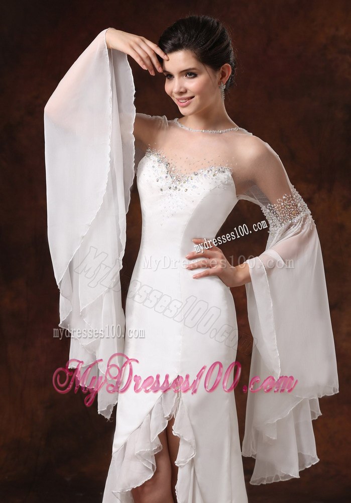 Bateau High Slit Long Sleeves and Beaded For 2013 Wedding Dress
