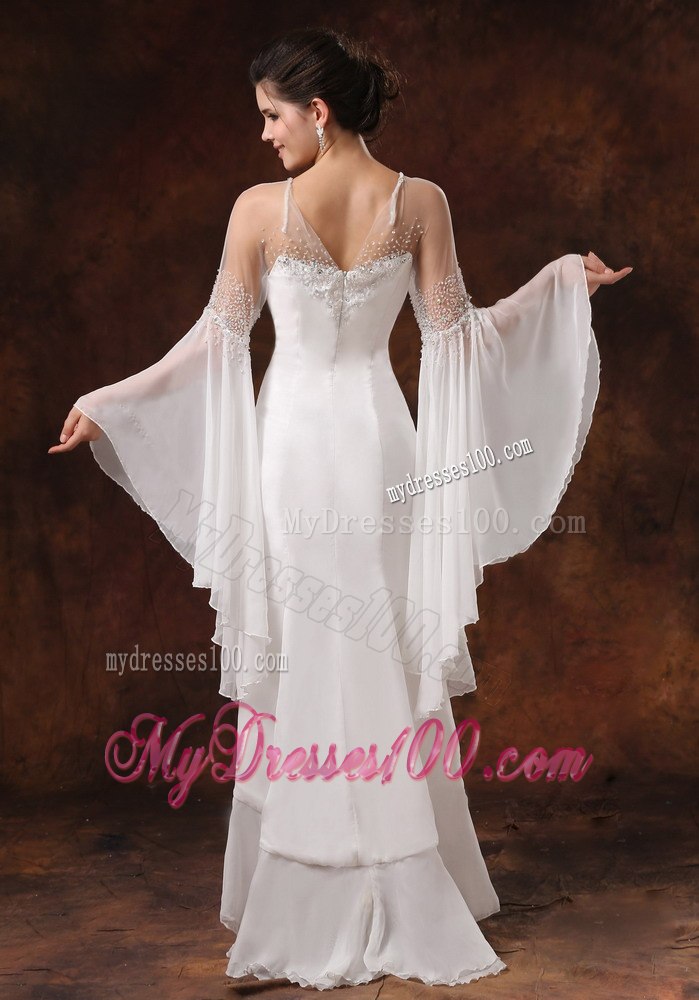 Bateau High Slit Long Sleeves and Beaded For 2013 Wedding Dress