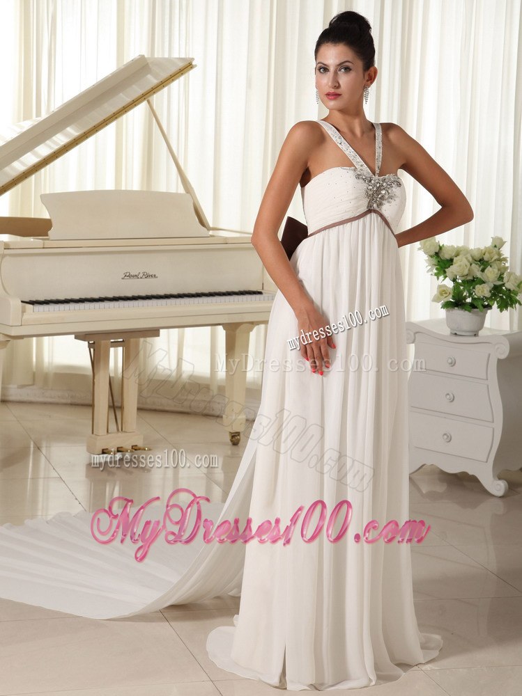 Beaded Decorate Straps Watteau Train Beading Beautiful Wedding Dress