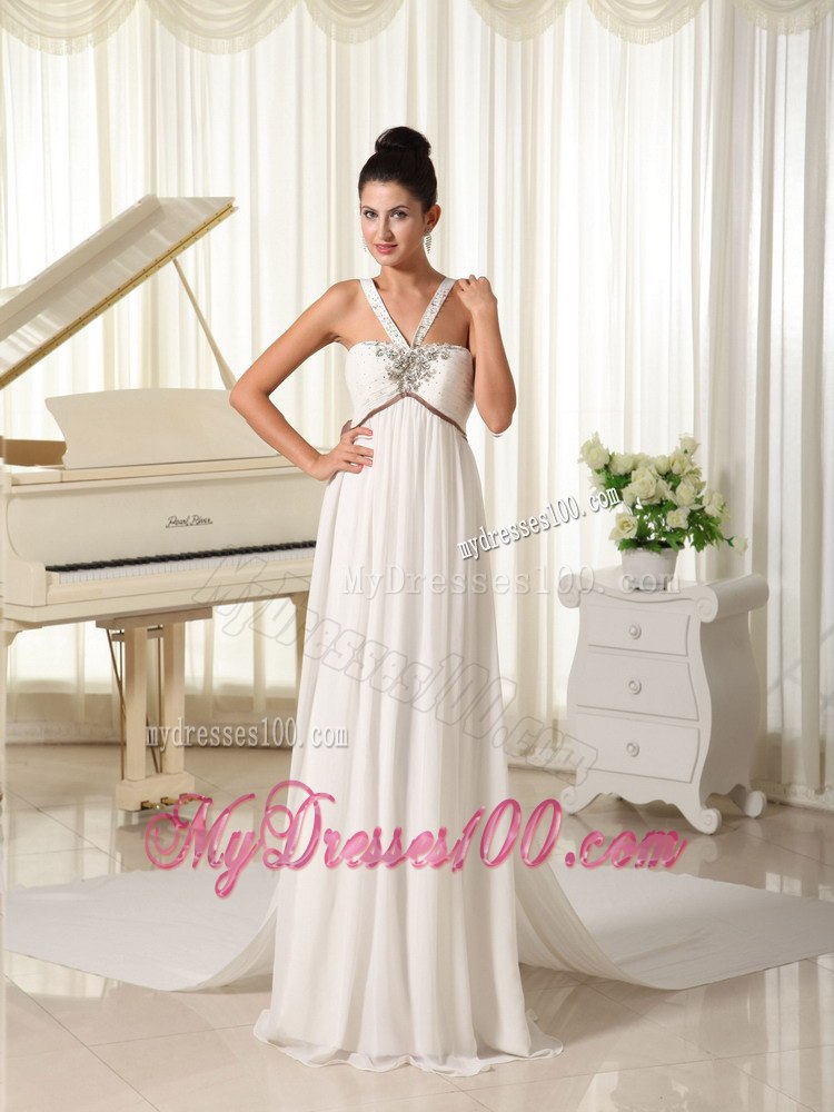 Beaded Decorate Straps Watteau Train Beading Beautiful Wedding Dress