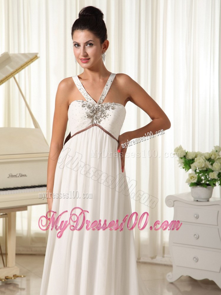 Beaded Decorate Straps Watteau Train Beading Beautiful Wedding Dress