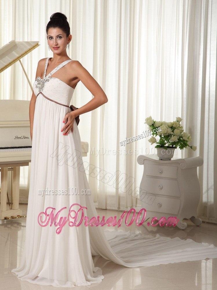 Beaded Decorate Straps Watteau Train Beading Beautiful Wedding Dress
