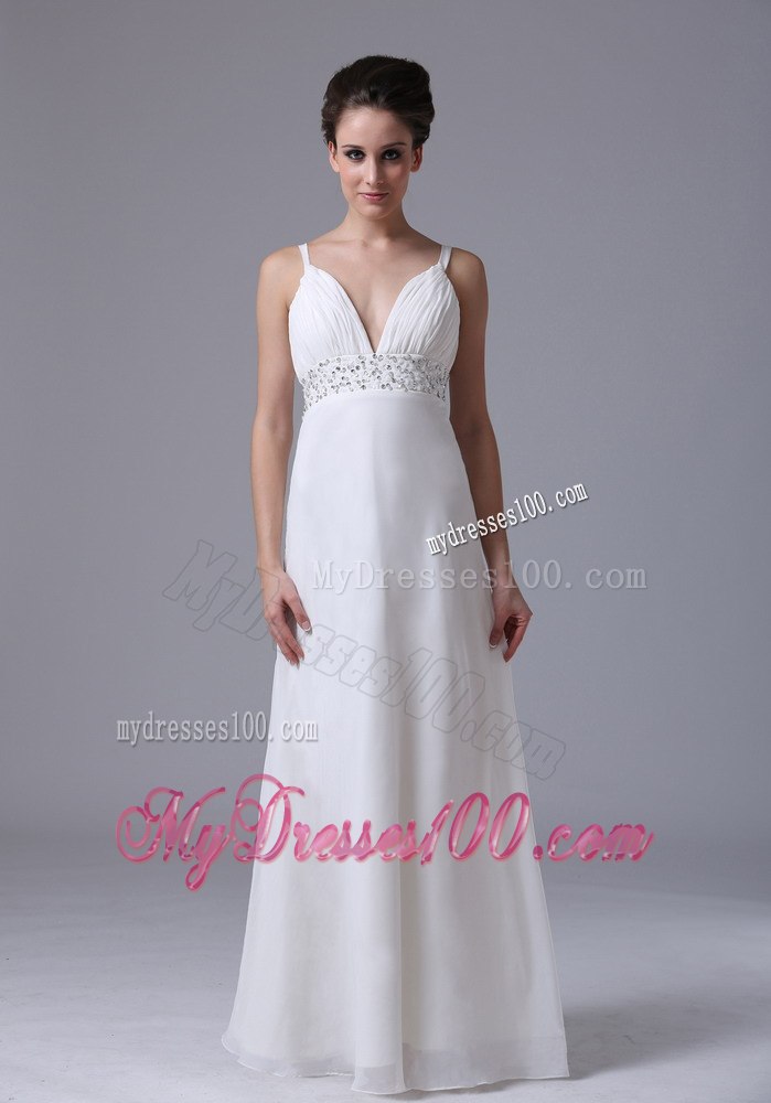 Beaded Decorate Waist Straps Empire Floor-length Wedding Dress